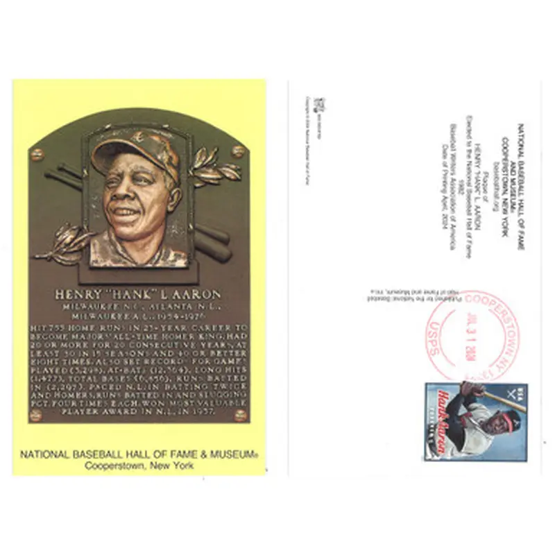 Hank Aaron Limited Edition Stamped and Cancelled Hall of Fame Plaque Postcard 