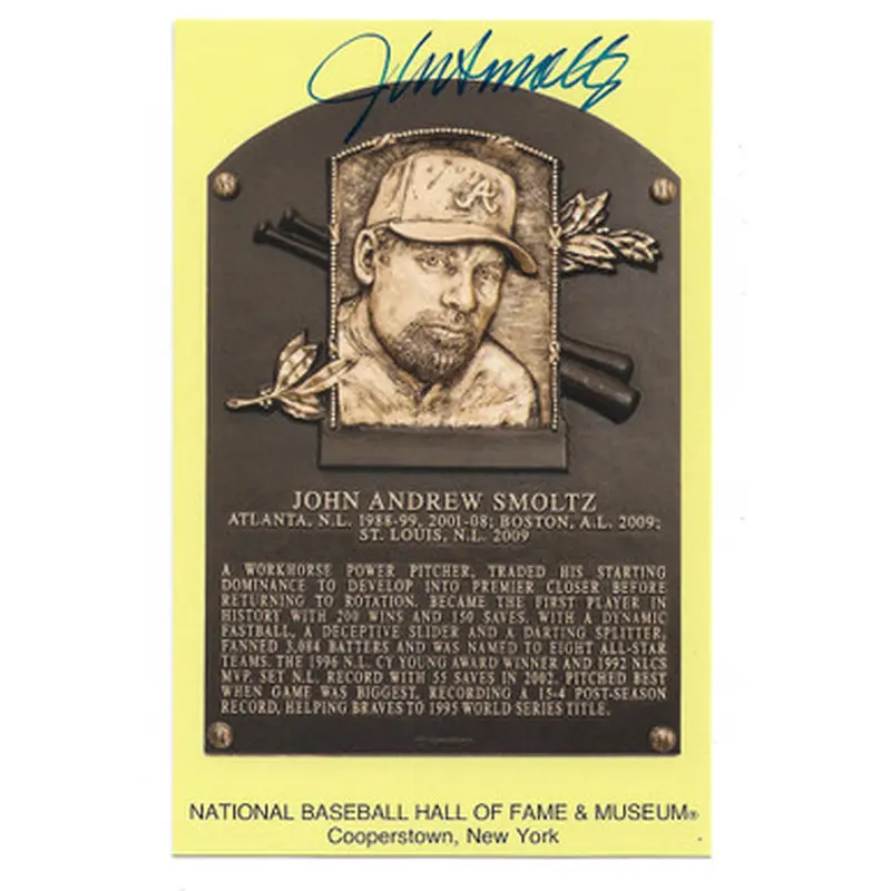 John Smoltz Autographed Hall of Fame Plaque Postcard (Beckett) 