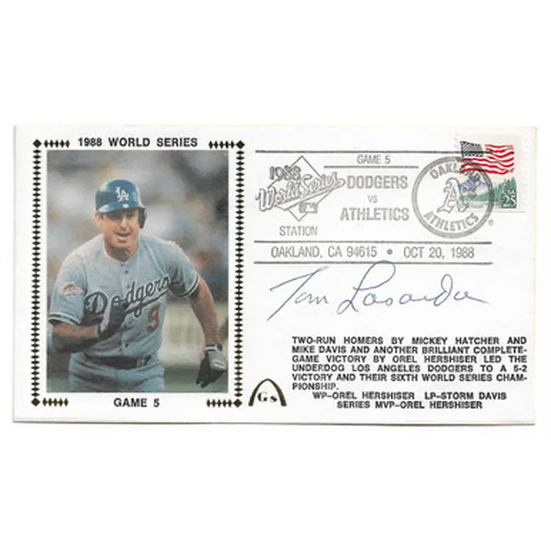 Tommy Lasorda Autographed First Day Cover - 1988 World Series Game 5 WS Postmark (JSA) 