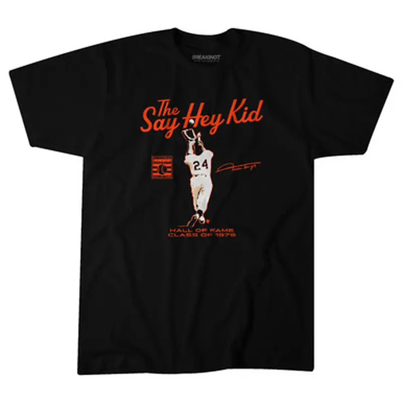 Willie Mays Say Hey Kid Hall of Fame Class of 1979 Black T-Shirt Size L