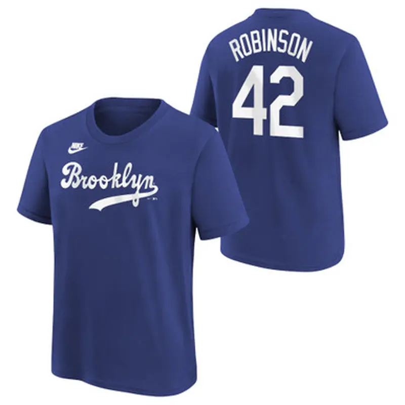 Youth Nike Jackie Robinson Brooklyn Royal Name & Number T-Shirt Size L