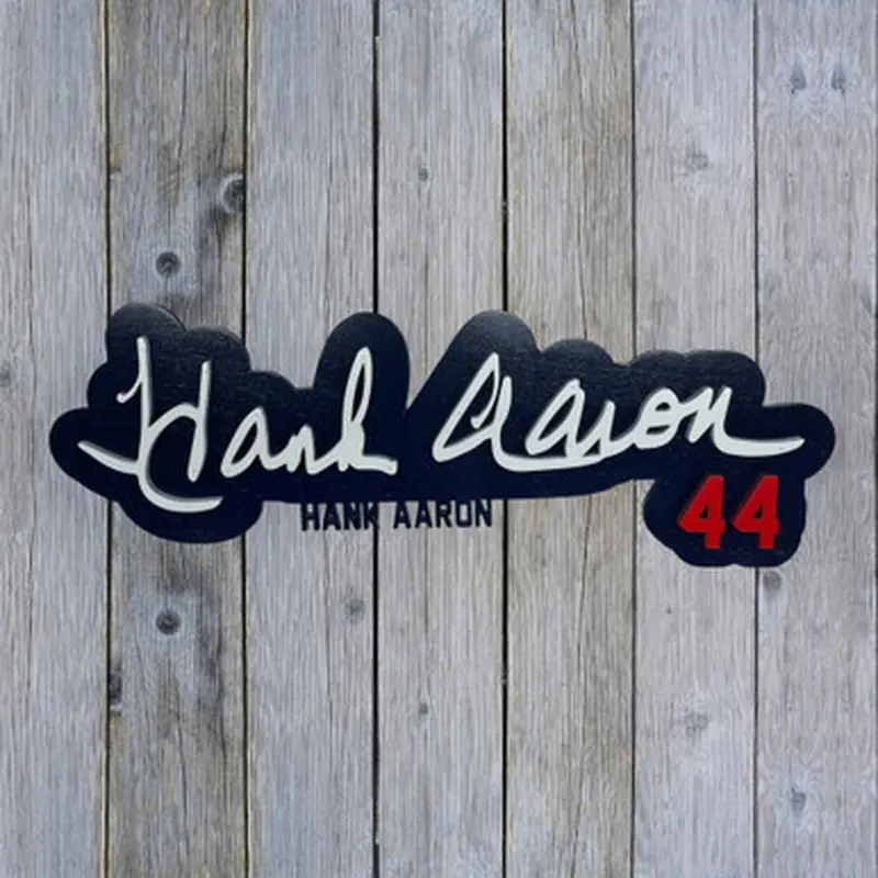 Hank Aaron 3D Signature Navy 20 x 6 Wood Wall Sign with Number 