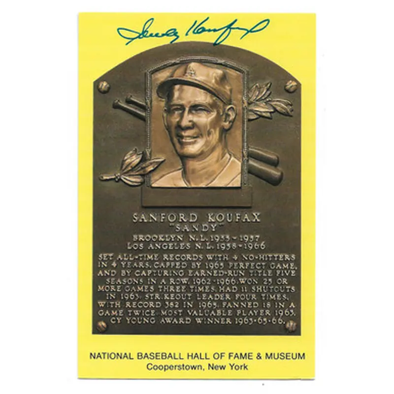 Sandy Koufax Autographed Hall of Fame Plaque Postcard (JSA-52) 