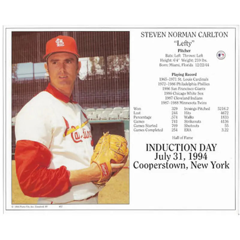 Steve Carlton St. Louis Cardinals 1994 Hall of Fame Induction 8x10 Photocard 