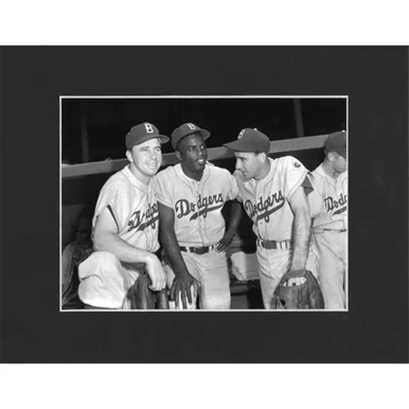 Matted 8x10 Photo- Pee Wee Reese, Jackie Robinson and Billy Cox 