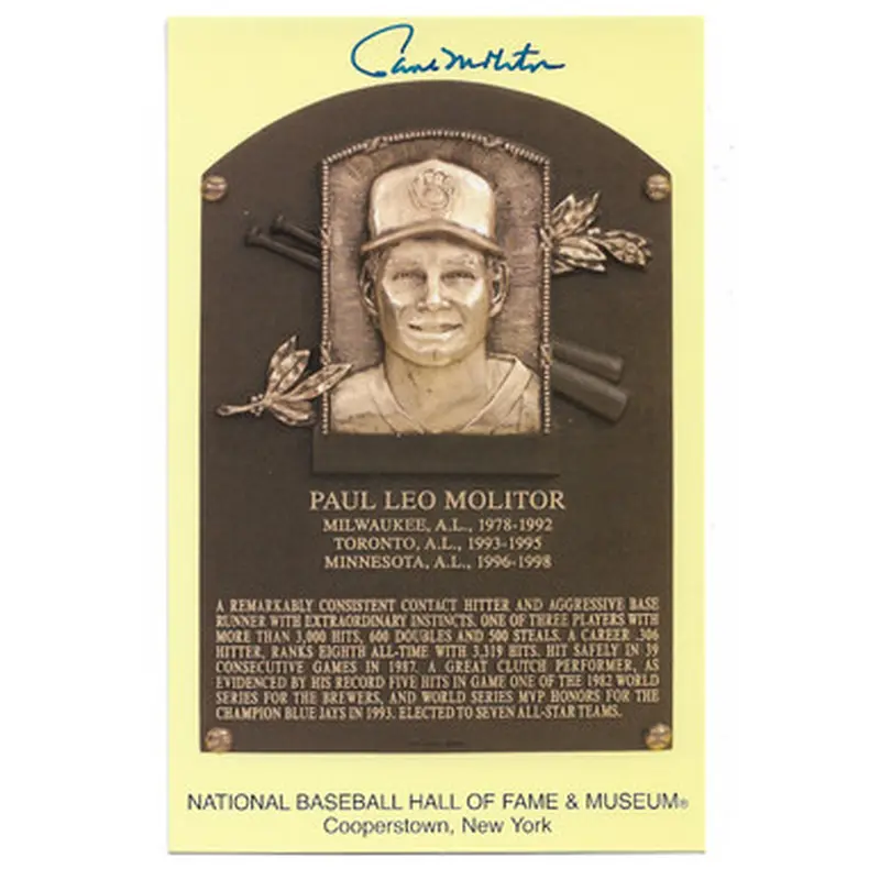 Paul Molitor Autographed Hall of Fame Plaque Postcard (JSA) 
