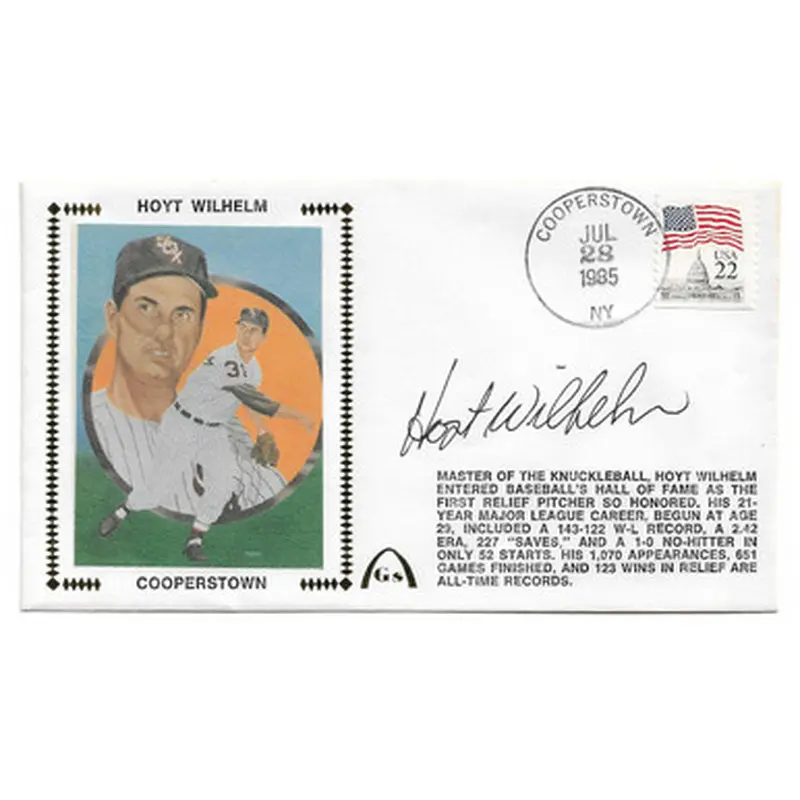 Hoyt Wilhelm Autographed First Day Cover - 1985 Hall of Fame Induction (JSA) 