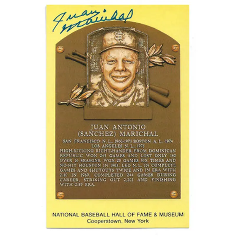 Juan Marichal Autographed Hall of Fame Plaque Postcard (JSA-87) 