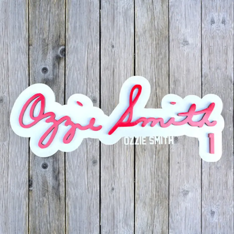 Ozzie Smith 3D Signature White 20 x 8 Wood Wall Sign with  Number 