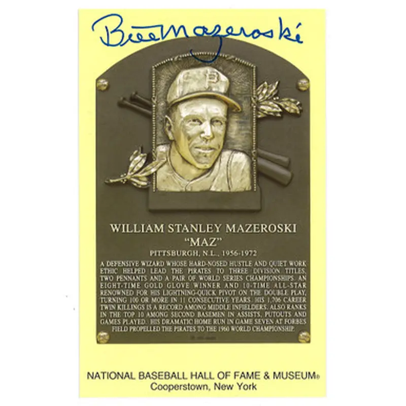 Bill Mazeroski Autographed Hall of Fame Plaque Postcard (JSA) 