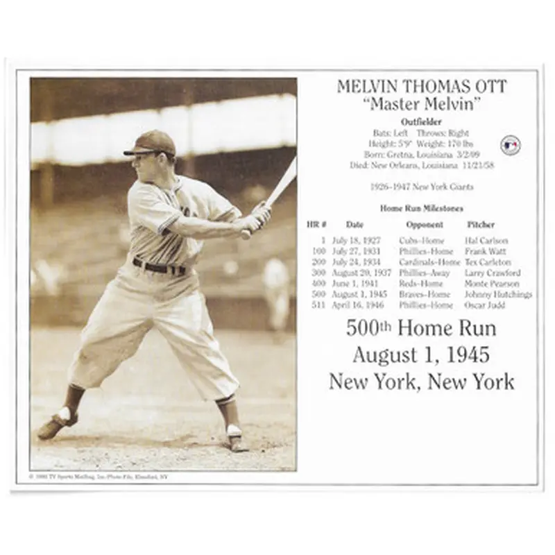 Mel Ott New York Giants 500th Home Run 8x10 Photocard 
