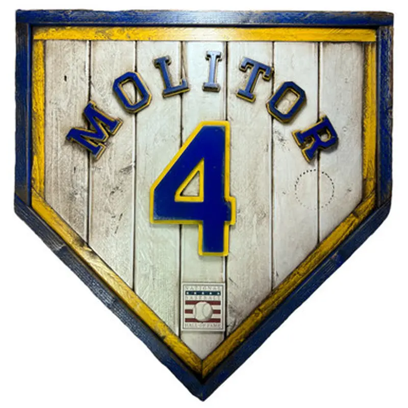 Paul Molitor Hall of Fame Vintage Distressed Wood 20 Inch Heritage Home Plate 