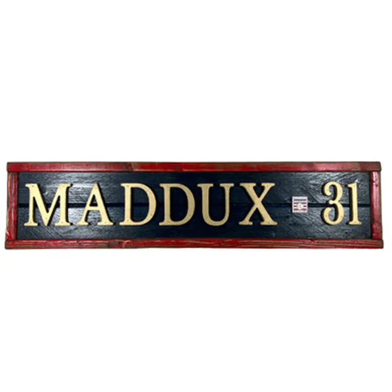 Greg Maddux Hall of Fame Distressed Wood 25 Inch Classic Name & Number Framed Sign 