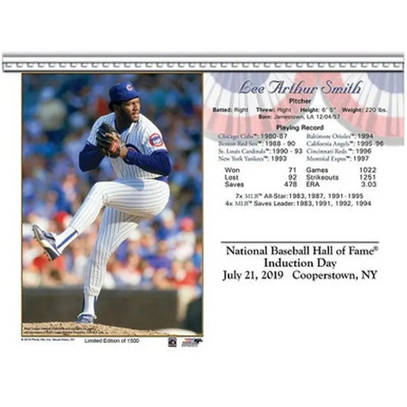 Lee Smith Chicago Cubs 2019 Hall of Fame Induction 8x10 Photocard 