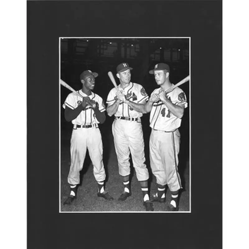 Matted 8x10 Photo- Hank Aaron, Joe Adcock and Eddie Mathews 