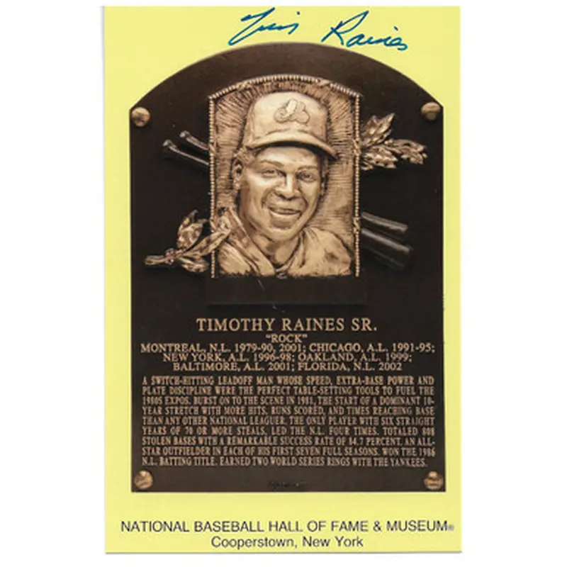Tim Raines Autographed Hall of Fame Plaque Postcard (Beckett) 