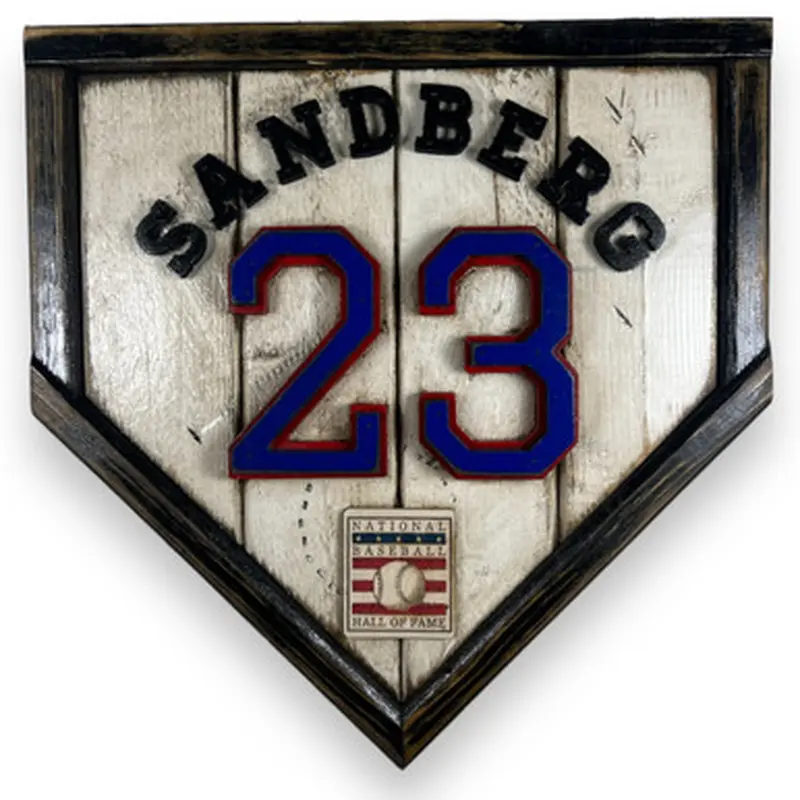 Ryne Sandberg Hall of Fame Vintage Distressed Wood 11 Inch Mini Legacy Home Plate 