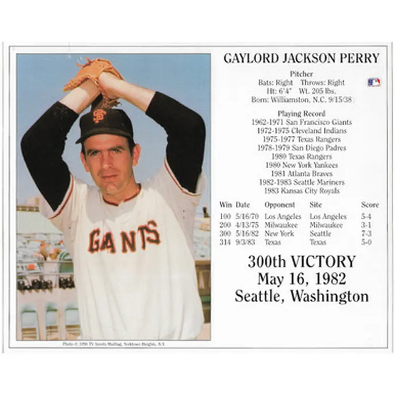 Gaylord Perry San Francisco Giants 300th Win 8x10 Photocard 