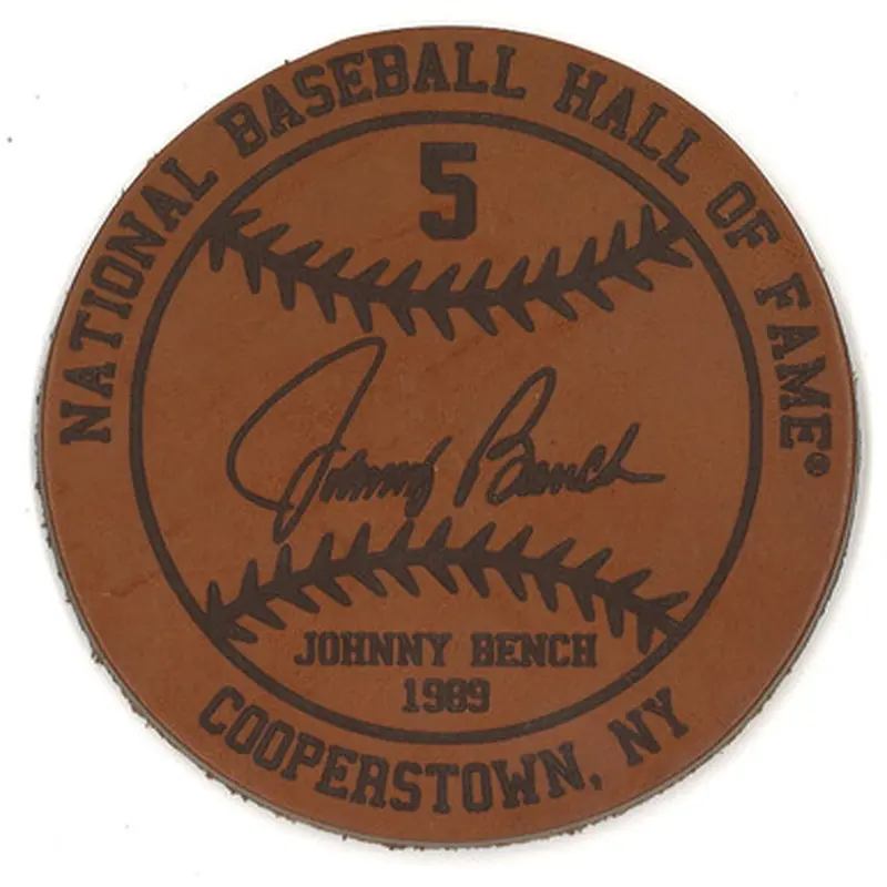 Johnny Bench Baseball Hall of Fame 1989 Inductee Leather Engraved Coaster 