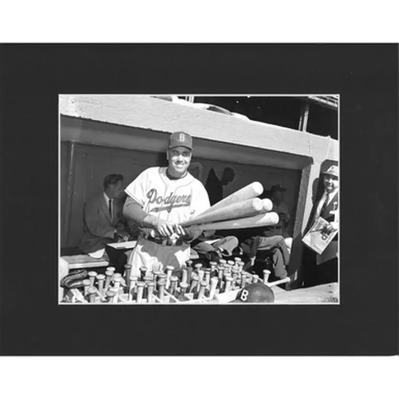 Matted 8x10 Photo- Duke Snider Holding Bats 