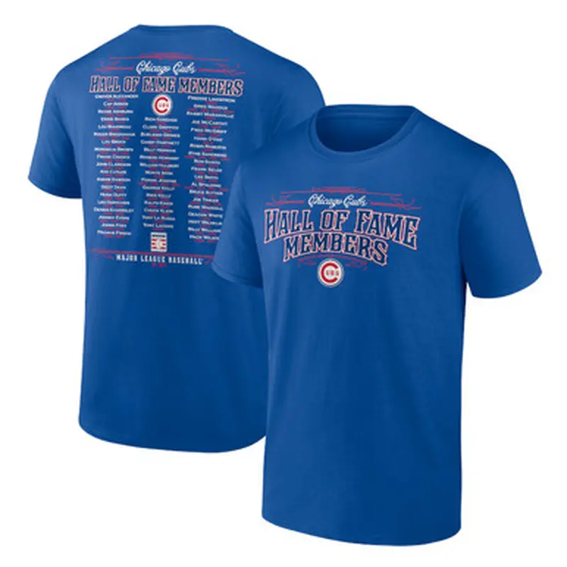 Mens Chicago Cubs Royal Team Hall of Famer Roster T-Shirt Size L