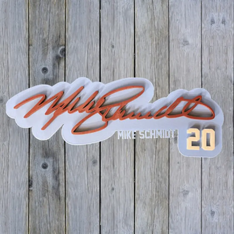 Mike Schmidt 3D Signature Powder Blue 20 x 8 Wood Wall Sign with Number 