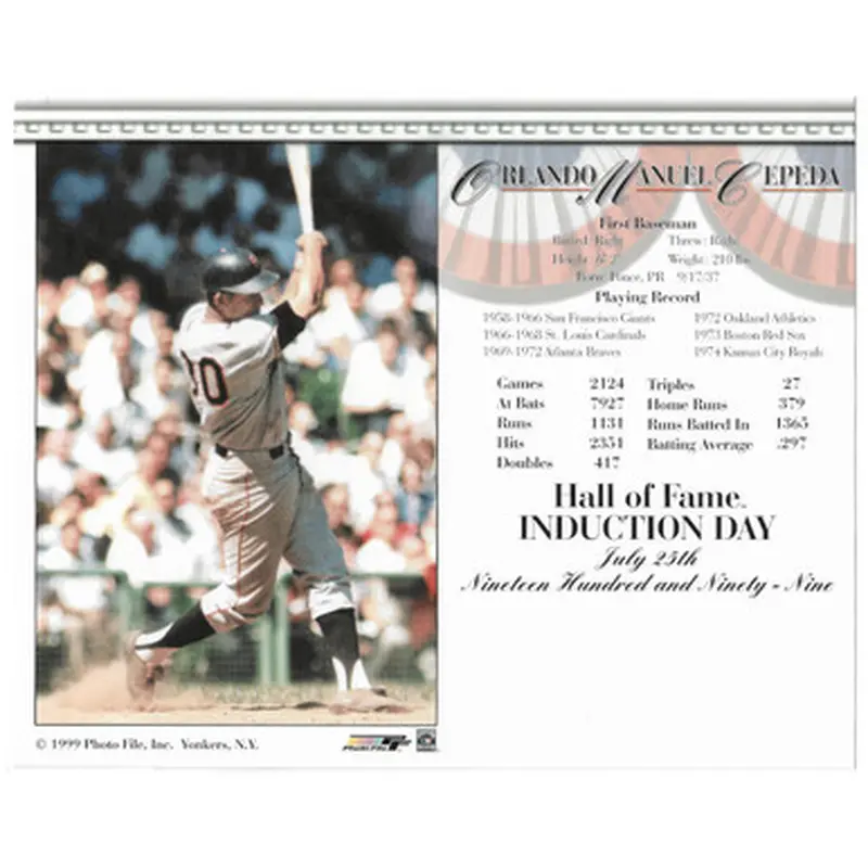Orlando Cepeda San Francisco Giants 1999 Hall of Fame Induction 8x10 Photocard 