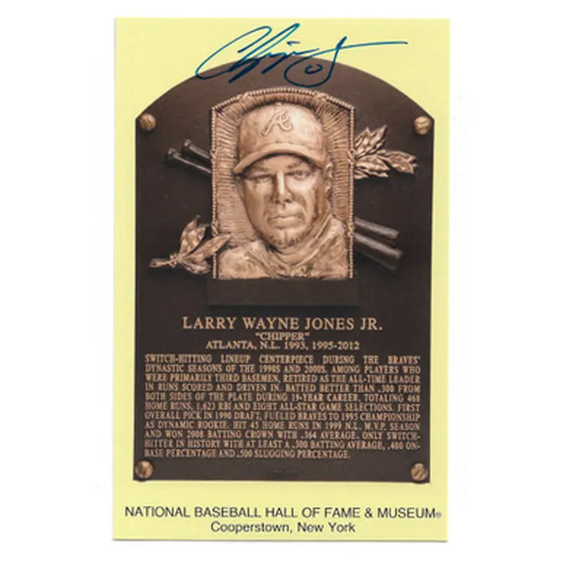Chipper Jones Autographed Hall of Fame Plaque Postcard (JSA-72) 