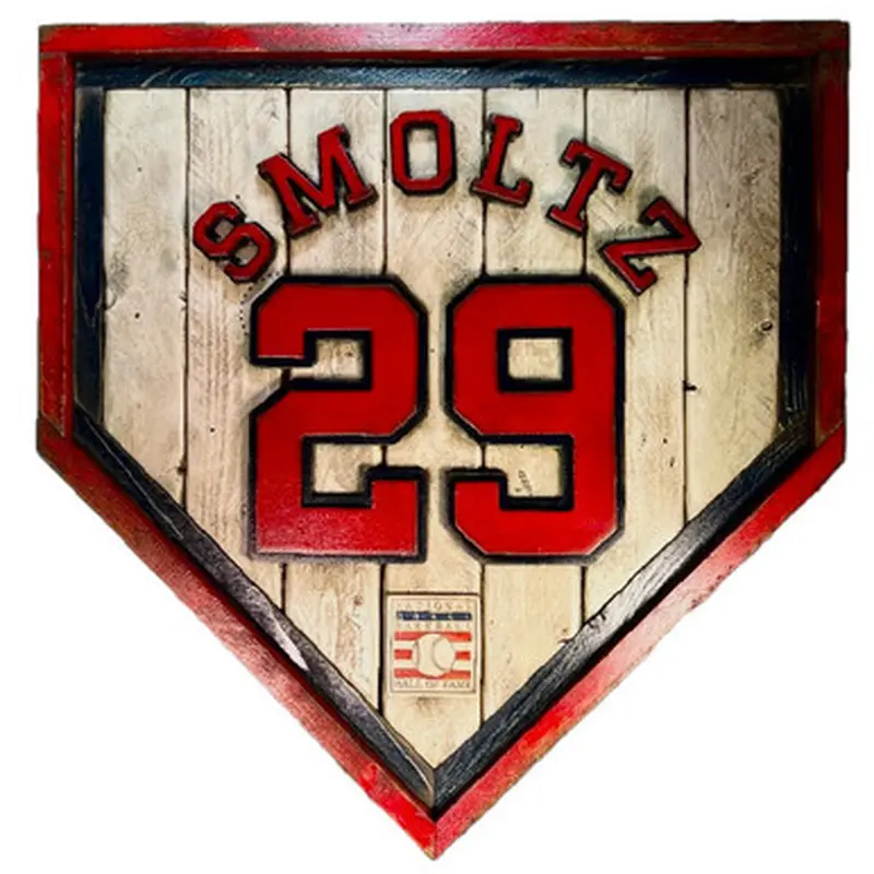 John Smoltz Hall of Fame Vintage Distressed Wood 20 Inch Heritage Natural Home Plate 