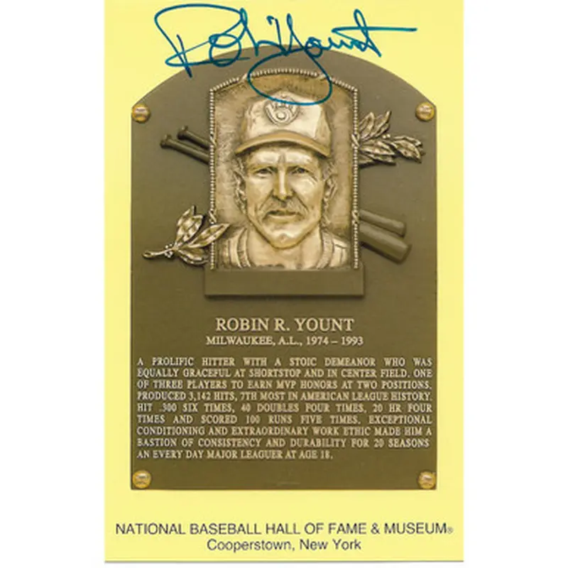 Robin Yount Autographed Hall of Fame Plaque Postcard (JSA) 