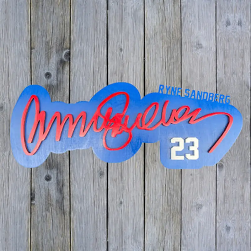 Ryne Sandberg 3D Signature 20 x 7 Royal Wood Wall Sign with  Number 