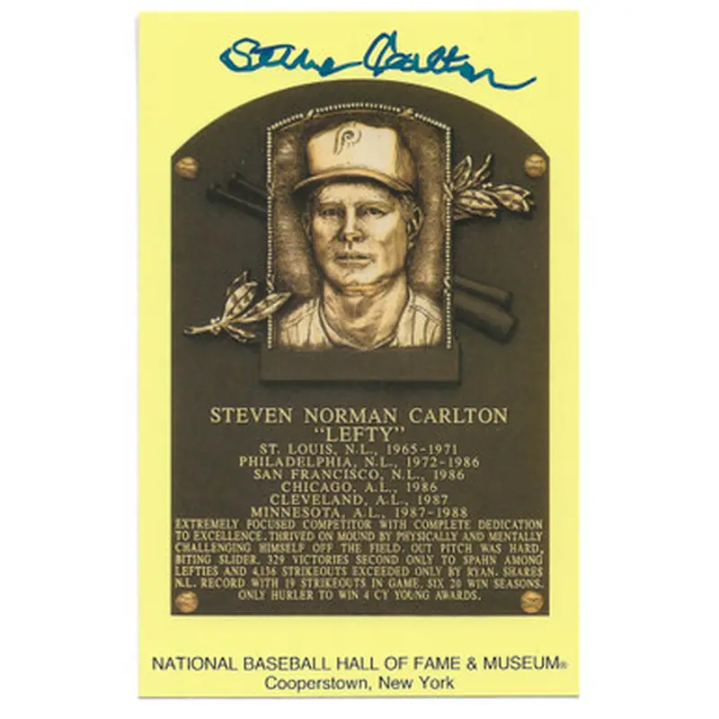 Steve Carlton Autographed Hall of Fame Plaque Postcard (Beckett) 