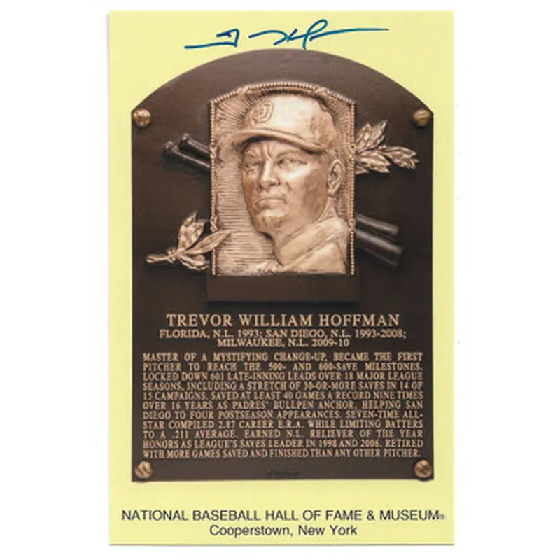 Trevor Hoffman Autographed Hall of Fame Plaque Postcard (Beckett) 
