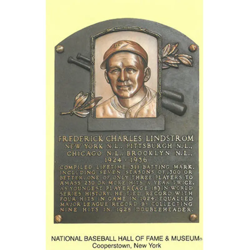 Fred Lindstrom Baseball Hall of Fame Plaque Postcard 