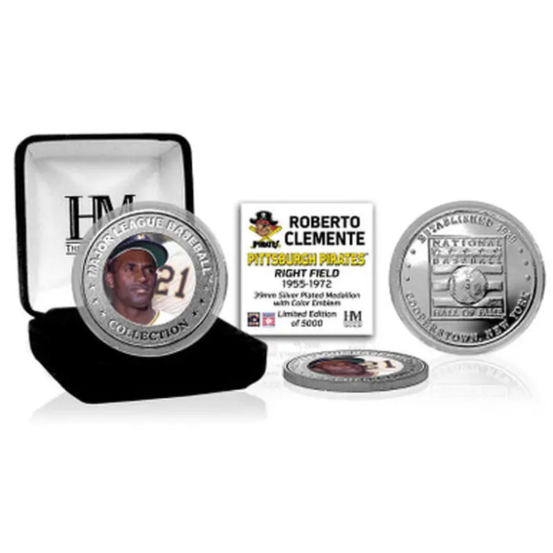 Highland Mint Roberto Clemente Pittsburgh Pirates Hall of Fame Silver Photo Coin 