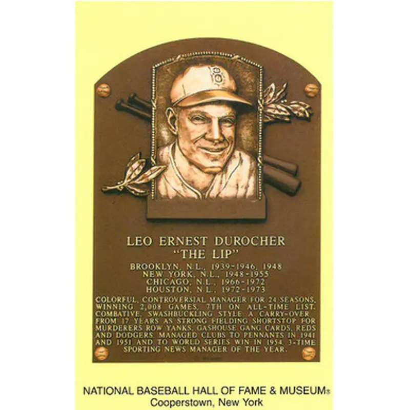 Leo Durocher Baseball Hall of Fame Plaque Postcard 