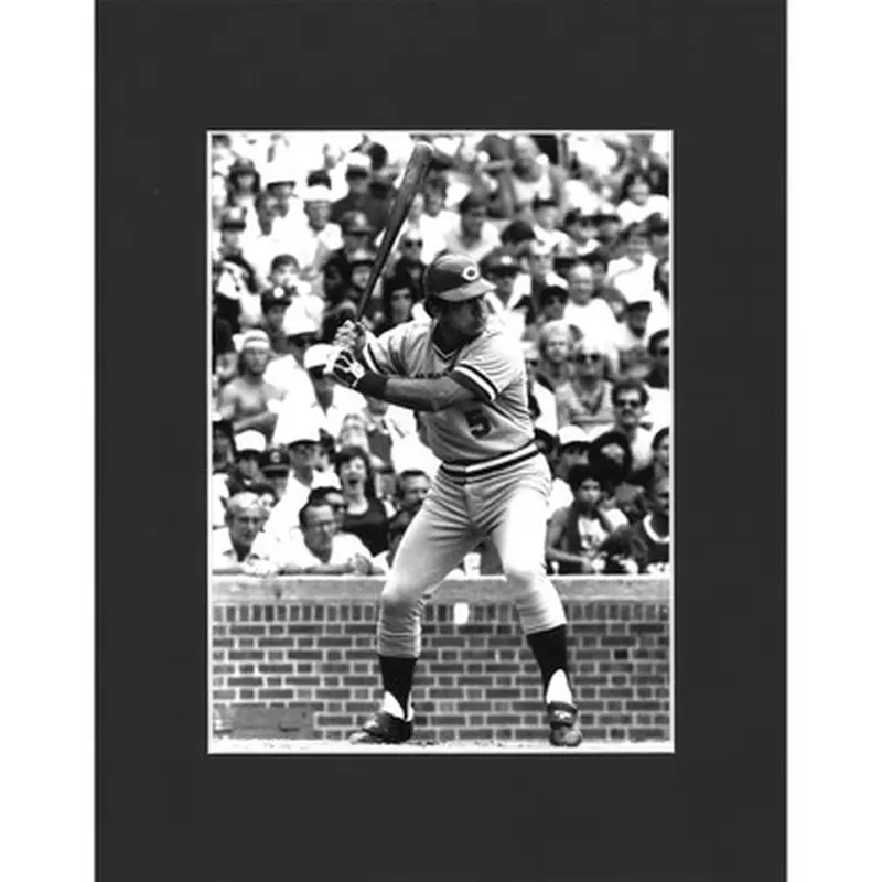 Matted 8x10 Photo- Johnny Bench Batting 
