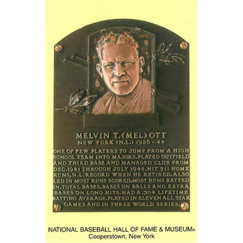 Mel Ott Baseball Hall of Fame Plaque Postcard 