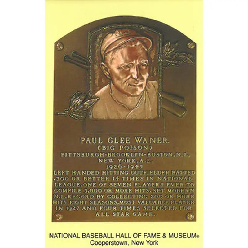 Paul Waner Baseball Hall of Fame Plaque Postcard 