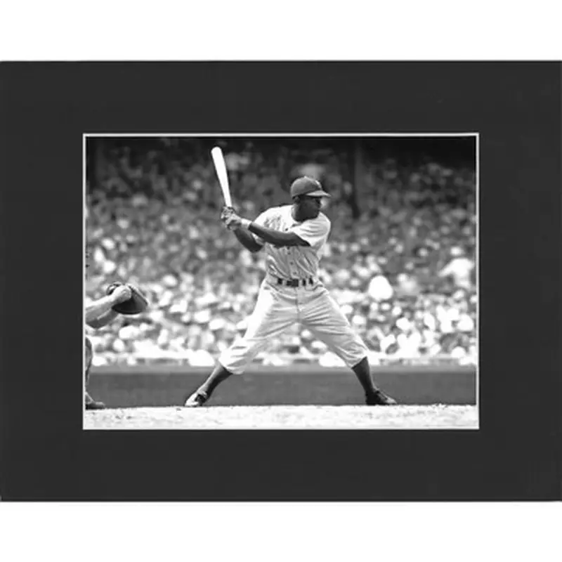Matted 8x10 Photo- Jackie Robinson Batting 