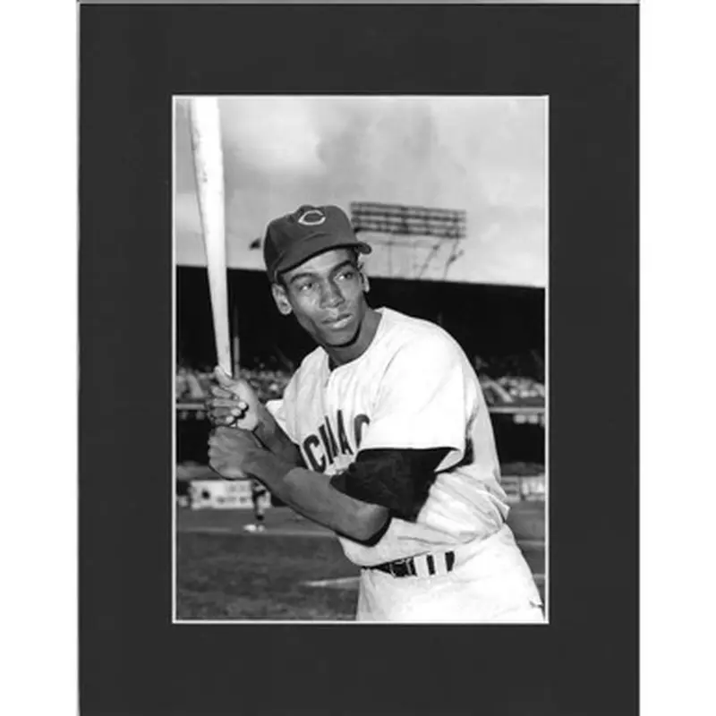 Matted 8x10 Photo- Ernie Banks with Bat 