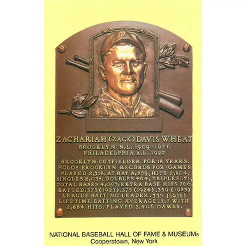 Zack Wheat Baseball Hall of Fame Plaque Postcard 