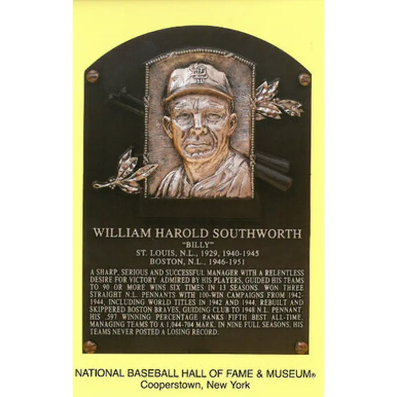 Billy Southworth Baseball Hall of Fame Plaque Postcard 