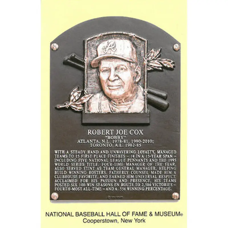 Bobby Cox Baseball Hall of Fame Plaque Postcard 