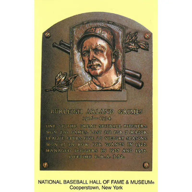 Burleigh Grimes Baseball Hall of Fame Plaque Postcard 