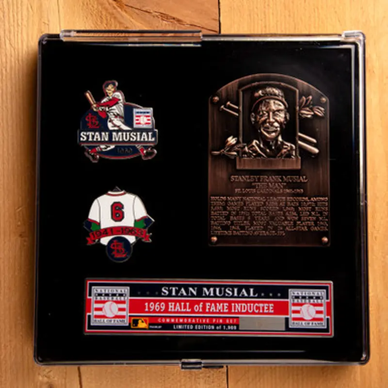 Stan Musial Hall of Fame Exclusive 3 Piece Pin Set with Plaque Bust Ltd Ed of 1,969 