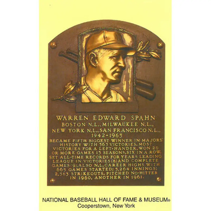 Warren Spahn Baseball Hall of Fame Plaque Postcard 