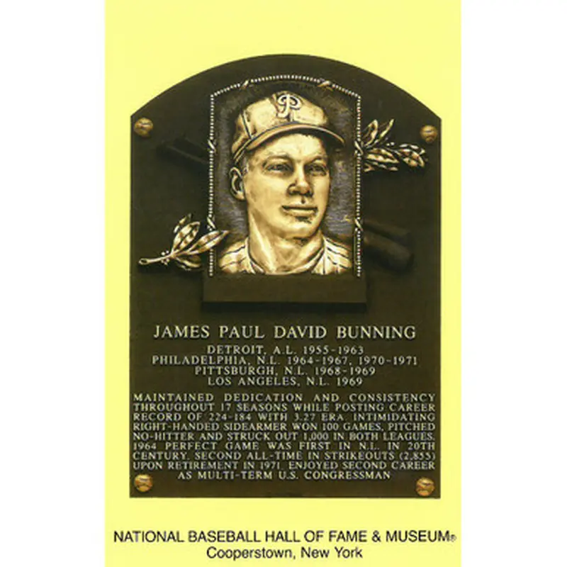 Jim Bunning Baseball Hall of Fame Plaque Postcard 
