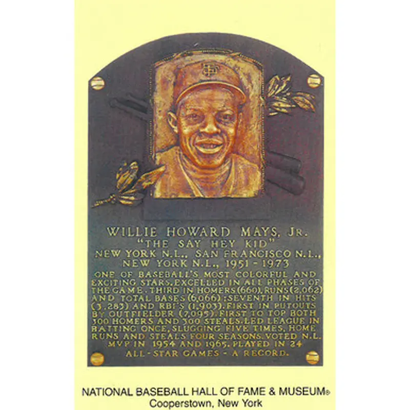 Willie Mays Baseball Hall of Fame Plaque Postcard 