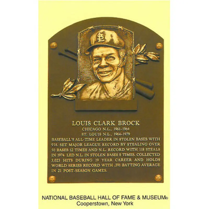Louis Brock Baseball Hall of Fame Plaque Postcard 